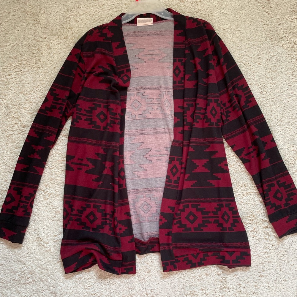 Red and black Cardigan.